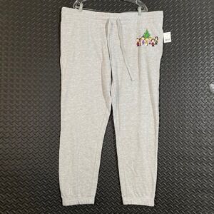 Peanuts Light Gray Snoopy And Friends Christmas Joggers Sweatpants Women's XXL